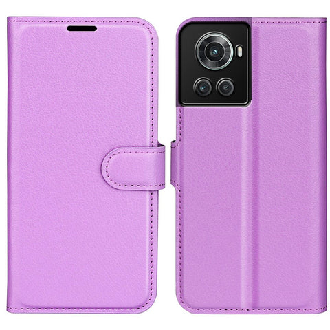 For OnePlus Ace 5G/10R 5G Folio Flip Litchi Skin Leather Case Shockproof Phone Cover with Card Slots Adjustable Folding Stand Design Wallet Phone Cover Accessory