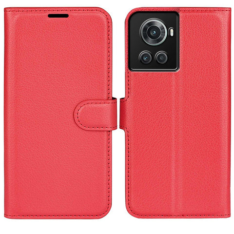 For OnePlus Ace 5G/10R 5G Folio Flip Litchi Skin Leather Case Shockproof Phone Cover with Card Slots Adjustable Folding Stand Design Wallet Phone Cover Accessory