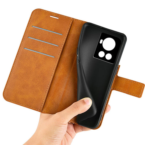 Square Magnetic Clasp Folio Flip Mobile Phone Leather Case for OnePlus Ace 5G/10R 5G, Full Coverage Anti-drop Wallet Design Stand Phone Cover