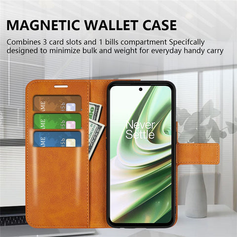 Square Magnetic Clasp Folio Flip Mobile Phone Leather Case for OnePlus Ace 5G/10R 5G, Full Coverage Anti-drop Wallet Design Stand Phone Cover