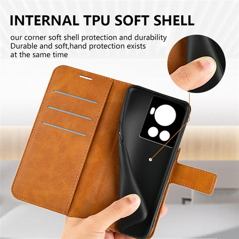 Square Magnetic Clasp Folio Flip Mobile Phone Leather Case for OnePlus Ace 5G/10R 5G, Full Coverage Anti-drop Wallet Design Stand Phone Cover