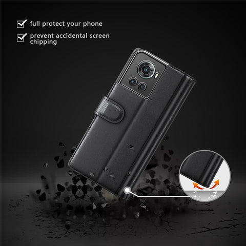 For OnePlus Ace 5G/10R 5G Genuine Split Leather Flip Case Viewing Stand Secure Magnetic Buckle Protect Wallet Phone Cover