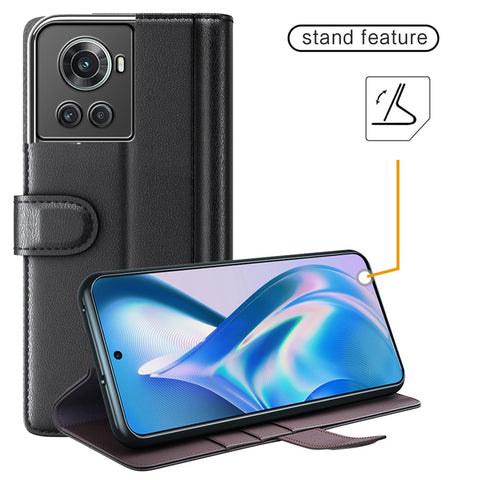 For OnePlus Ace 5G/10R 5G Genuine Split Leather Flip Case Viewing Stand Secure Magnetic Buckle Protect Wallet Phone Cover