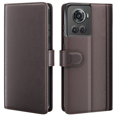 For OnePlus Ace 5G/10R 5G Genuine Split Leather Flip Case Viewing Stand Secure Magnetic Buckle Protect Wallet Phone Cover
