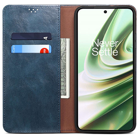 For OnePlus 10R 5G/Ace 5G Shockproof Wallet Style Phone Cover Waxy Crazy Horse Texture Magnetic Auto-absorbed Adjustable Stand Leather Case