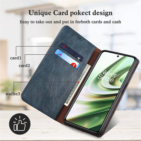For OnePlus 10R 5G/Ace 5G Shockproof Wallet Style Phone Cover Waxy Crazy Horse Texture Magnetic Auto-absorbed Adjustable Stand Leather Case