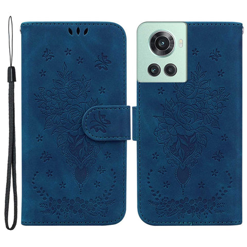 For OnePlus 10R 5G/ACE 5G Imprinted Rose and Butterflies Pattern Wallet Stand Phone Case PU Leather Full Protection Phone Cover