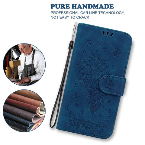 For OnePlus 10R 5G/ACE 5G Imprinted Rose and Butterflies Pattern Wallet Stand Phone Case PU Leather Full Protection Phone Cover