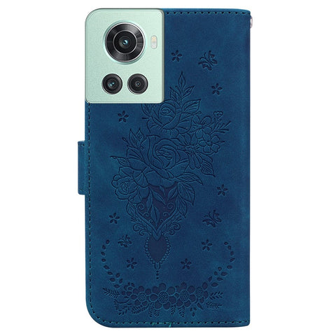 For OnePlus 10R 5G/ACE 5G Imprinted Rose and Butterflies Pattern Wallet Stand Phone Case PU Leather Full Protection Phone Cover