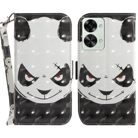 For OnePlus Nord 2T 5G Drop-proof Wallet Case 3D Pattern Printing PU Leather Wrist Strap Stand Feature Flip Cover