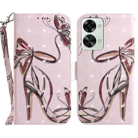 For OnePlus Nord 2T 5G Drop-proof Wallet Case 3D Pattern Printing PU Leather Wrist Strap Stand Feature Flip Cover