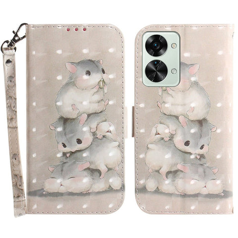 For OnePlus Nord 2T 5G Drop-proof Wallet Case 3D Pattern Printing PU Leather Wrist Strap Stand Feature Flip Cover