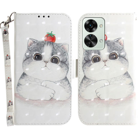 For OnePlus Nord 2T 5G Drop-proof Wallet Case 3D Pattern Printing PU Leather Wrist Strap Stand Feature Flip Cover