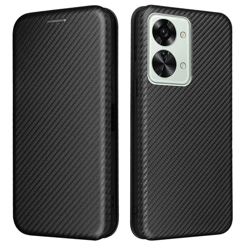 For OnePlus Nord 2T 5G Magnetic Auto-absorbed Anti-wear Carbon Fiber Texture Case PU Leather Stand Card Holder Function Shell