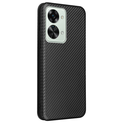 For OnePlus Nord 2T 5G Magnetic Auto-absorbed Anti-wear Carbon Fiber Texture Case PU Leather Stand Card Holder Function Shell