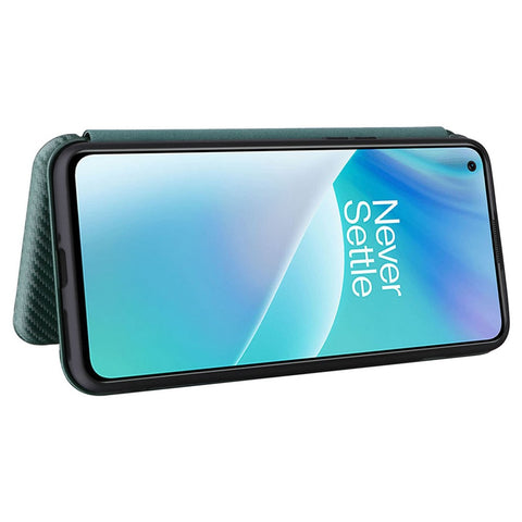 For OnePlus Nord 2T 5G Magnetic Auto-absorbed Anti-wear Carbon Fiber Texture Case PU Leather Stand Card Holder Function Shell