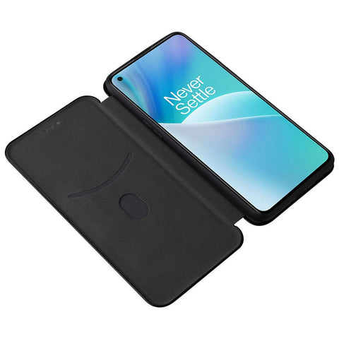 For OnePlus Nord 2T 5G Magnetic Auto-absorbed Anti-wear Carbon Fiber Texture Case PU Leather Stand Card Holder Function Shell