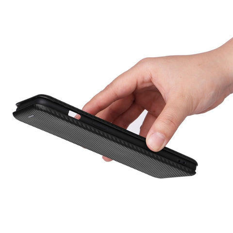For OnePlus Nord 2T 5G Magnetic Auto-absorbed Anti-wear Carbon Fiber Texture Case PU Leather Stand Card Holder Function Shell