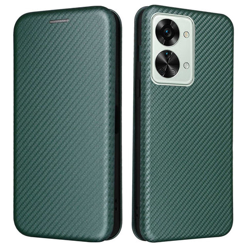 For OnePlus Nord 2T 5G Magnetic Auto-absorbed Anti-wear Carbon Fiber Texture Case PU Leather Stand Card Holder Function Shell