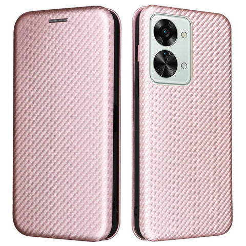 For OnePlus Nord 2T 5G Magnetic Auto-absorbed Anti-wear Carbon Fiber Texture Case PU Leather Stand Card Holder Function Shell