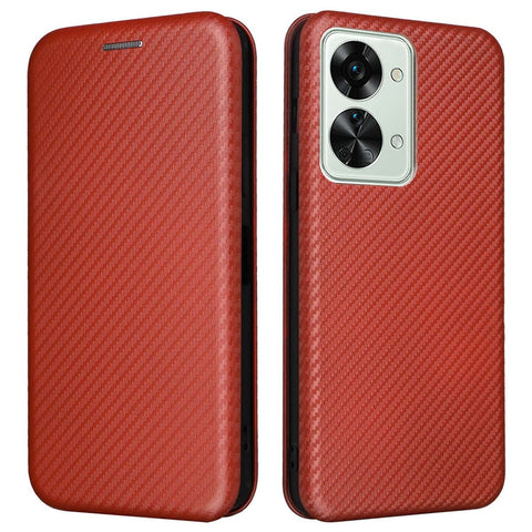 For OnePlus Nord 2T 5G Magnetic Auto-absorbed Anti-wear Carbon Fiber Texture Case PU Leather Stand Card Holder Function Shell