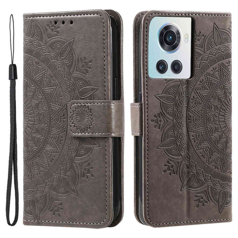 For OnePlus 10R 5G/Ace 5G Anti-scratch Stand Cover Mandala Flower Pattern Imprinted PU Leather Wallet Flip Case with Wrist Strap