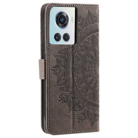 For OnePlus 10R 5G/Ace 5G Anti-scratch Stand Cover Mandala Flower Pattern Imprinted PU Leather Wallet Flip Case with Wrist Strap