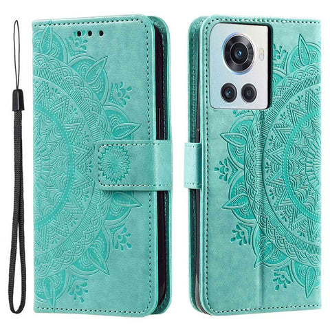 For OnePlus 10R 5G/Ace 5G Anti-scratch Stand Cover Mandala Flower Pattern Imprinted PU Leather Wallet Flip Case with Wrist Strap