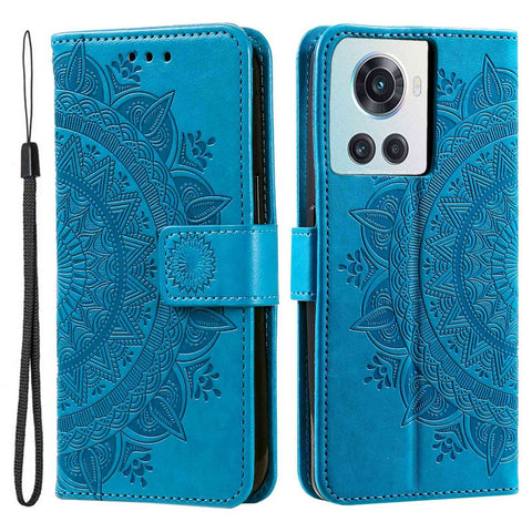 For OnePlus 10R 5G/Ace 5G Anti-scratch Stand Cover Mandala Flower Pattern Imprinted PU Leather Wallet Flip Case with Wrist Strap