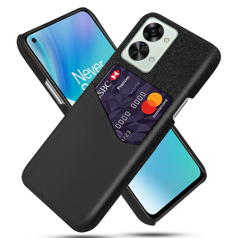 For OnePlus Nord 2T 5G Shockproof Protection Phone Case Cloth Texture PU Leather Coated PC Anti-scratch Cellphone Cover Card Holder