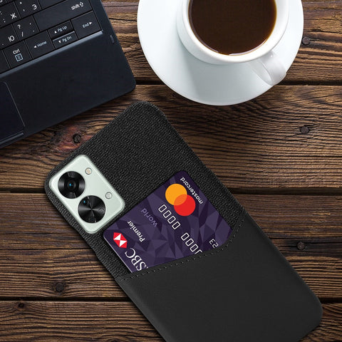 For OnePlus Nord 2T 5G Shockproof Protection Phone Case Cloth Texture PU Leather Coated PC Anti-scratch Cellphone Cover Card Holder