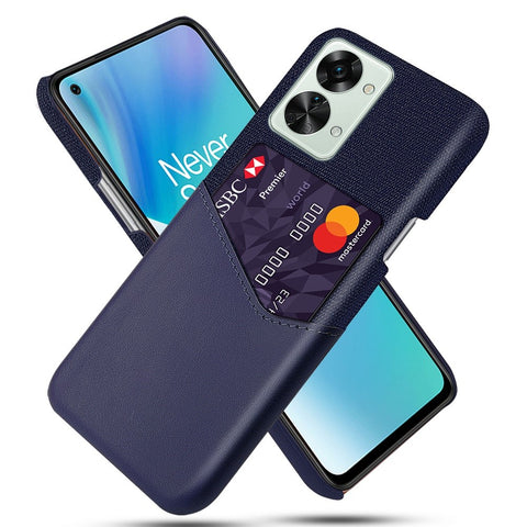 For OnePlus Nord 2T 5G Shockproof Protection Phone Case Cloth Texture PU Leather Coated PC Anti-scratch Cellphone Cover Card Holder