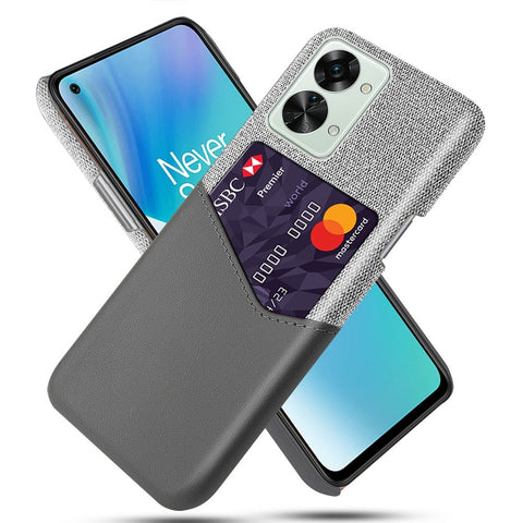 For OnePlus Nord 2T 5G Shockproof Protection Phone Case Cloth Texture PU Leather Coated PC Anti-scratch Cellphone Cover Card Holder