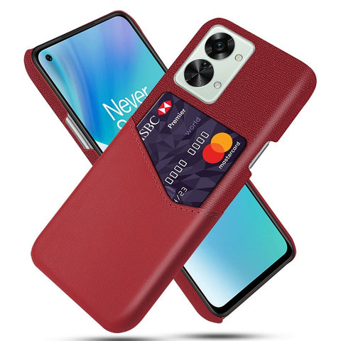For OnePlus Nord 2T 5G Shockproof Protection Phone Case Cloth Texture PU Leather Coated PC Anti-scratch Cellphone Cover Card Holder