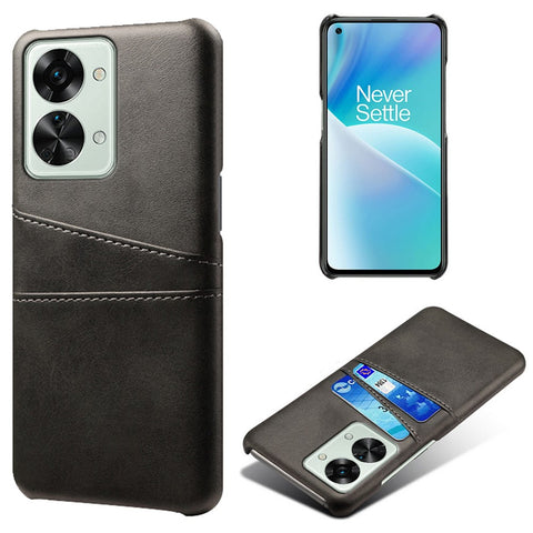 For OnePlus Nord 2T 5G Anti-drop Phone Case with Dual Card Slots PU Leather Coated Hard PC Shock-absorbing Back Cover Shell