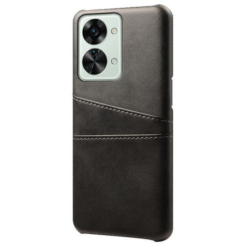 For OnePlus Nord 2T 5G Anti-drop Phone Case with Dual Card Slots PU Leather Coated Hard PC Shock-absorbing Back Cover Shell