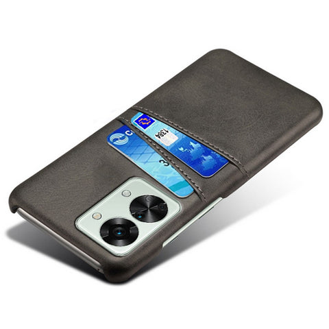 For OnePlus Nord 2T 5G Anti-drop Phone Case with Dual Card Slots PU Leather Coated Hard PC Shock-absorbing Back Cover Shell