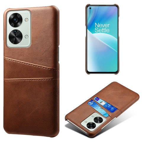 For OnePlus Nord 2T 5G Anti-drop Phone Case with Dual Card Slots PU Leather Coated Hard PC Shock-absorbing Back Cover Shell