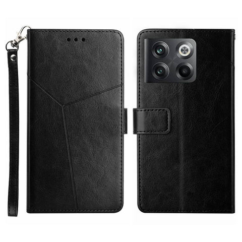 For OnePlus 10T 5G / Ace Pro 5G HT01 PU Leather Wallet Stand Case Imprinted Y-Shaped Lines Well-protected Phone Cover