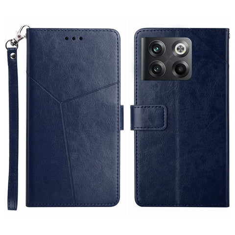 For OnePlus 10T 5G / Ace Pro 5G HT01 PU Leather Wallet Stand Case Imprinted Y-Shaped Lines Well-protected Phone Cover