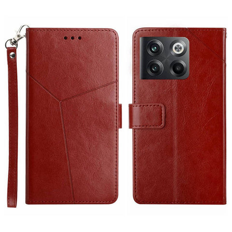 For OnePlus 10T 5G / Ace Pro 5G HT01 PU Leather Wallet Stand Case Imprinted Y-Shaped Lines Well-protected Phone Cover