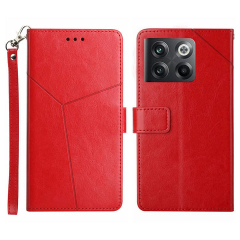 For OnePlus 10T 5G / Ace Pro 5G HT01 PU Leather Wallet Stand Case Imprinted Y-Shaped Lines Well-protected Phone Cover