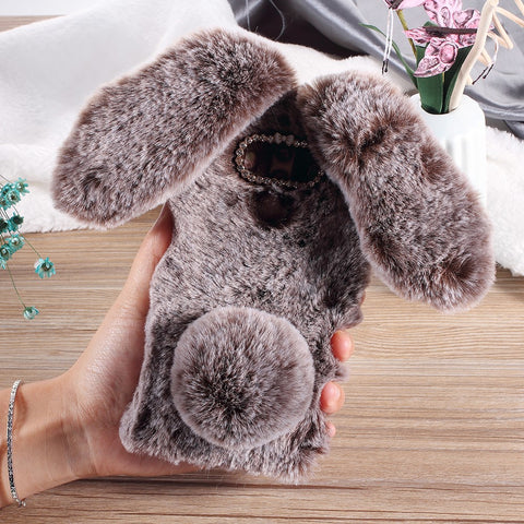 Rabbit Shape Fluffy Fur Coated Rhinestone TPU Protective Case for Huawei Mate 10 Pro