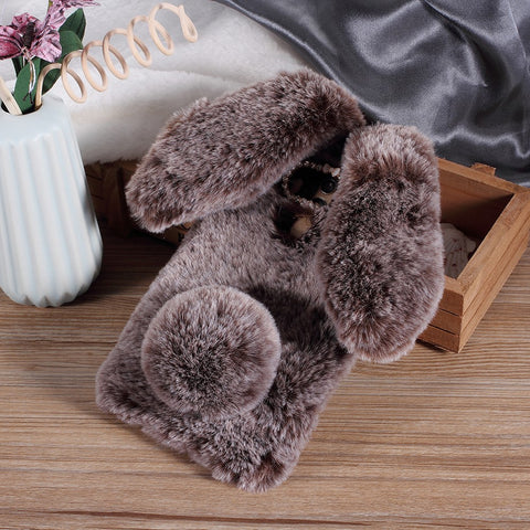 Rabbit Shape Fluffy Fur Coated Rhinestone TPU Protective Case for Huawei Mate 10 Pro