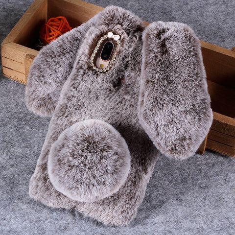 Rabbit Shape Fluffy Fur Coated Rhinestone TPU Cellphone Shell for Huawei P20 Lite / Nova 3e (China)