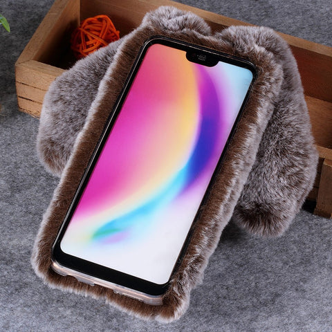 Rabbit Shape Fluffy Fur Coated Rhinestone TPU Cellphone Shell for Huawei P20 Lite / Nova 3e (China)