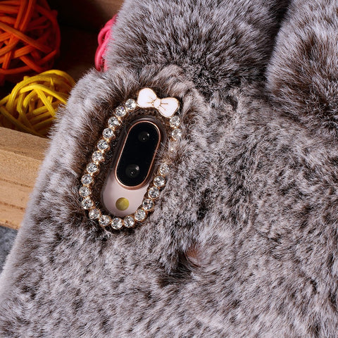 Rabbit Shape Fluffy Fur Coated Rhinestone TPU Cellphone Shell for Huawei P20 Lite / Nova 3e (China)