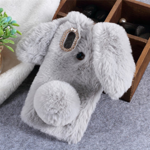 Rabbit Shape Fluffy Fur Coated Rhinestone TPU Cellphone Shell for Huawei P20 Lite / Nova 3e (China)