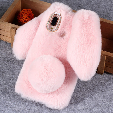 Rabbit Shape Fluffy Fur Coated Rhinestone TPU Cellphone Shell for Huawei P20 Lite / Nova 3e (China)