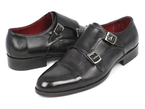 Paul Parkman Men's Cap-Toe Double Monkstraps Gray & Black (ID#0457-GRY)